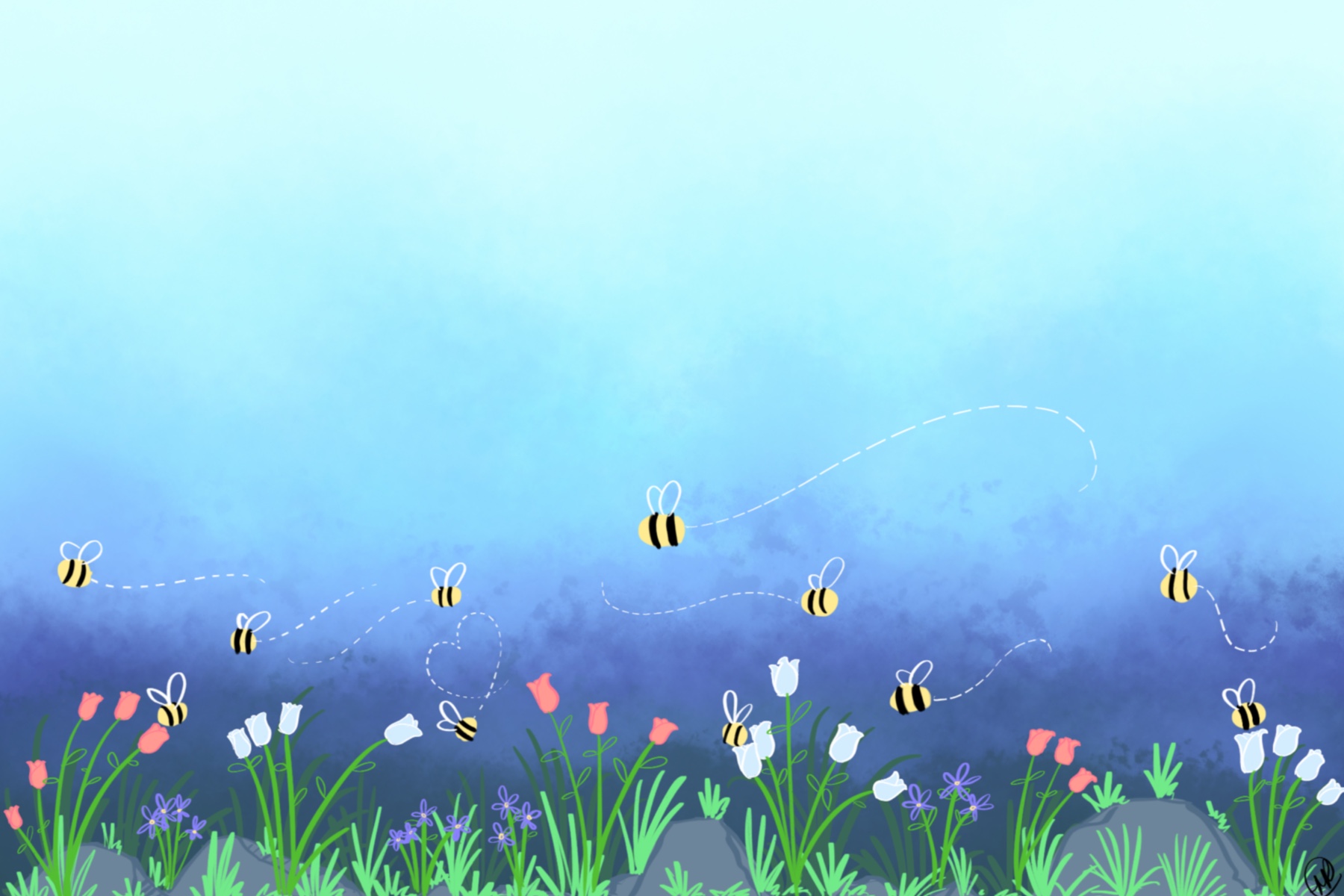 Bumble Bee Meadow Mural