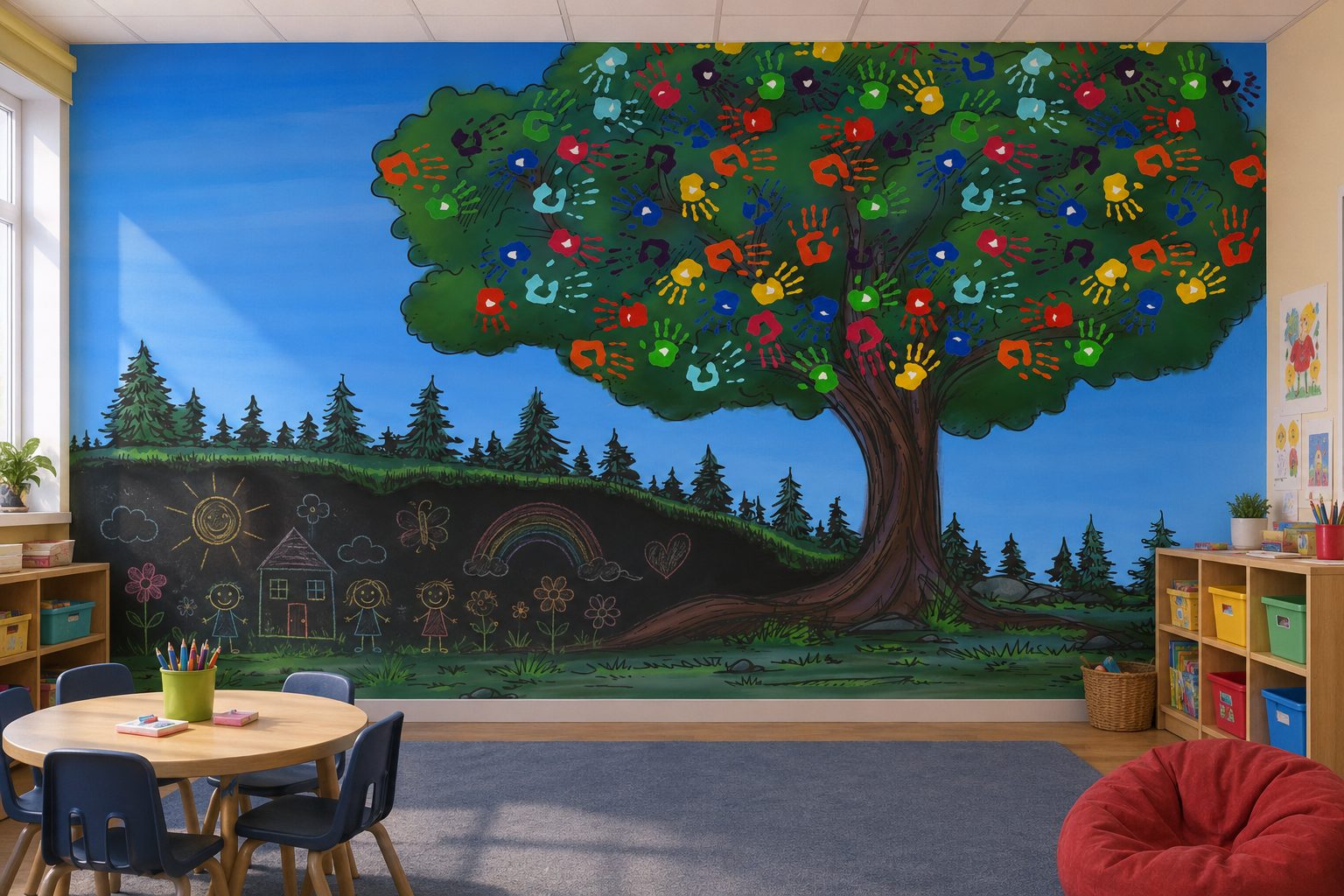 Handprint canopy tree mural