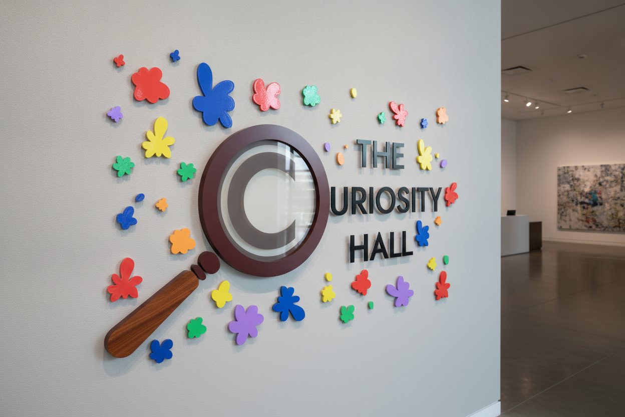 Curiosity Hall magnifying-glass cutout wall